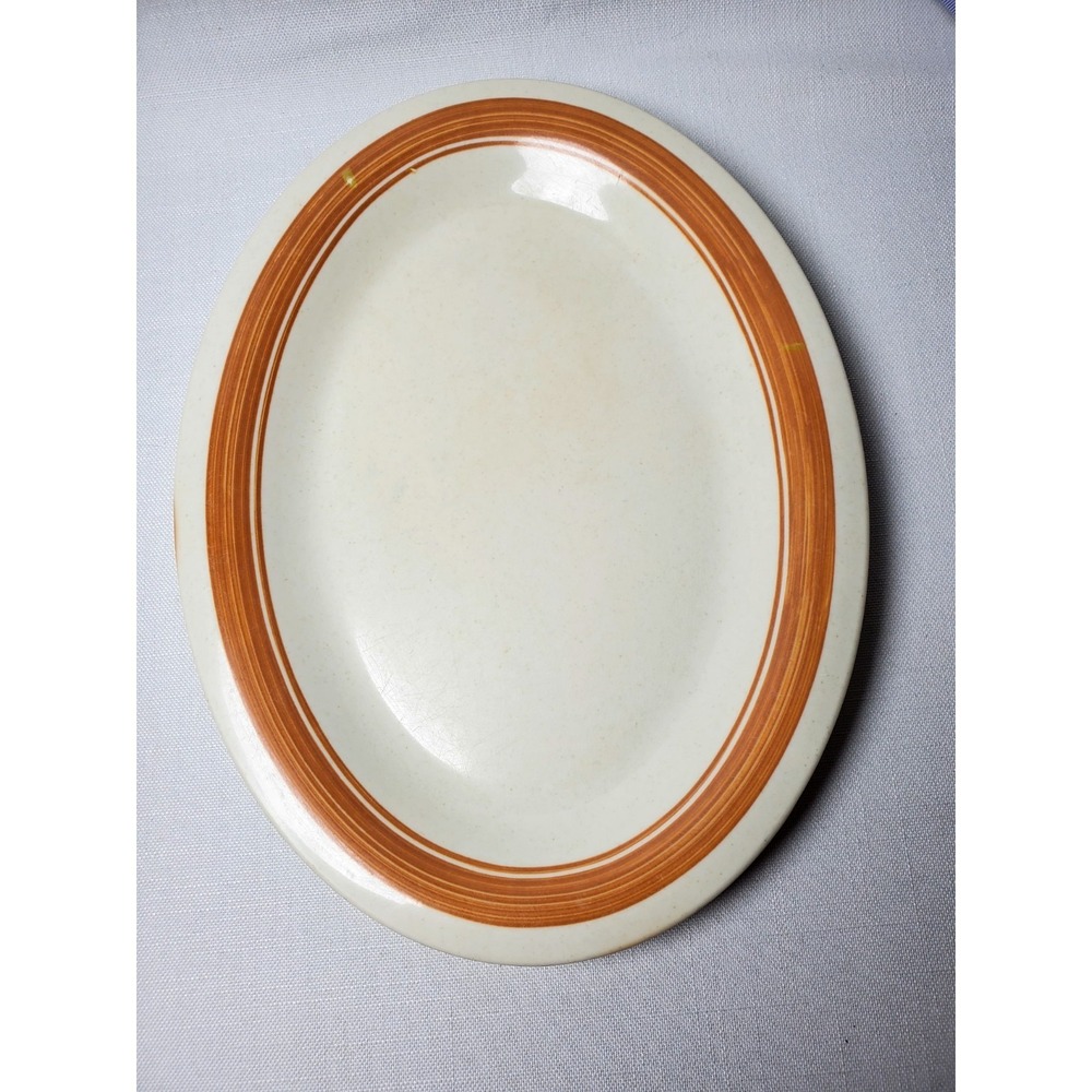 Vintage Syracuse China Oval Platter 12" Brown Band Restaurant Ware USA 1982